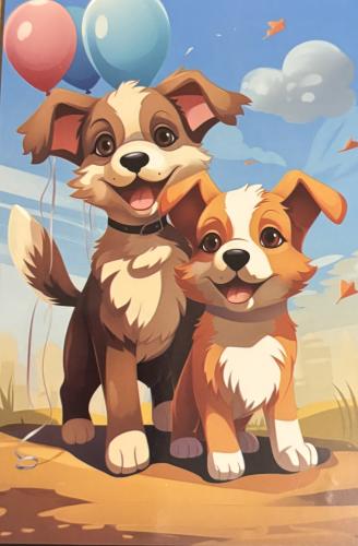 cartoon scene with happy family of beagle dog - illustration for children