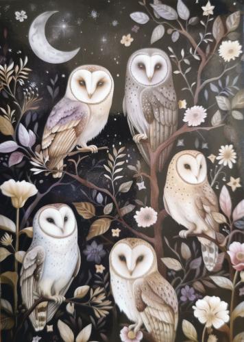 Owl painting on the wall of a temple in Bangkok, Thailand