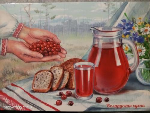 Cranberry tea and cranberries on the background of the wall
