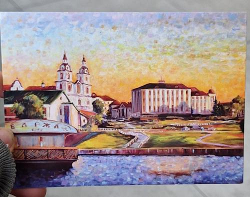 Painting of the city of Vilnius, Lithuania, on a canvas