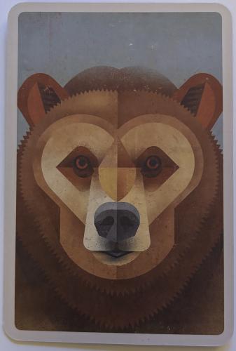 Sculpture of a brown bear in the style of cubism