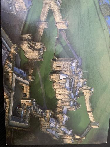 Aerial view of the River Avon in Bath, England.