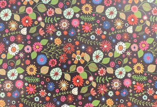 Seamless floral pattern with colorful flowers on dark background. Hand-drawn illustration.