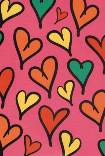 Colorful hearts painted on a pink wall. Seamless pattern.