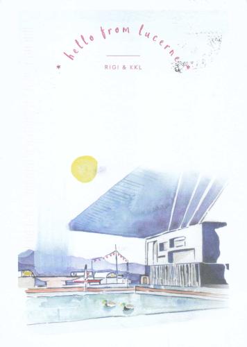 Vintage postcard with watercolor illustration of a house in the village