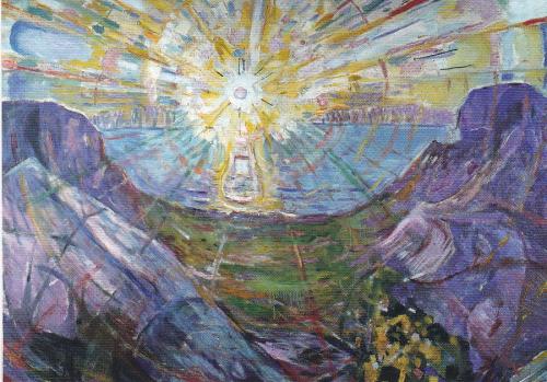 abstract oil painting on canvas of Jesus Christ in the rays of the sun