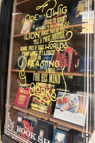 Books in a shop window.