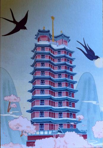 Chinese style pagoda in south korea,Pagoda painting
