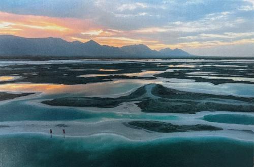 Aerial view of Salt Flats at sunset, Patagonia, Argentina