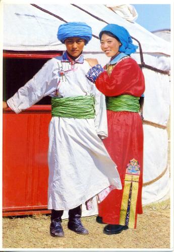 Mongolian women in traditional clothes at the Yurt in Mongolia