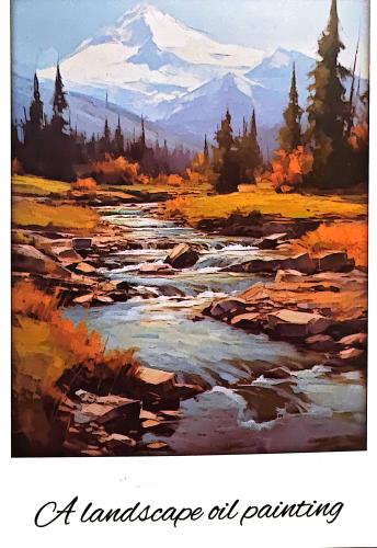 Watercolor painting of a mountain river in the Altai mountains.