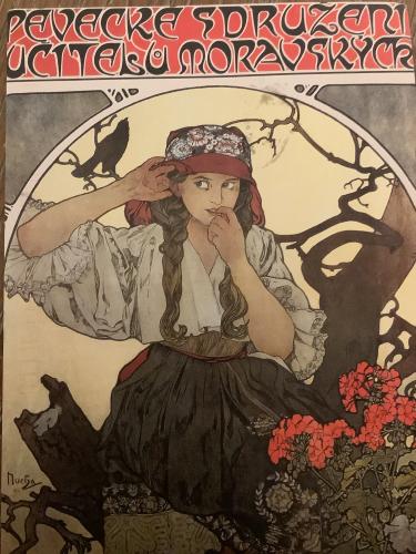 Vintage painting of a girl in a red hat on the wall