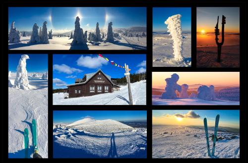 Collage with winter landscapes. Christmas and New Year holidays concept.