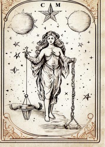 Zodiac sign Libra. Old engraving from the 1800s.