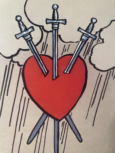 Valentine's day greeting card with two swords and heart.