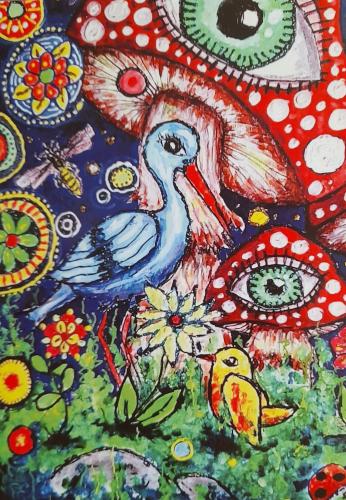 Painted on the wall of a Buddhist temple in Kolkata