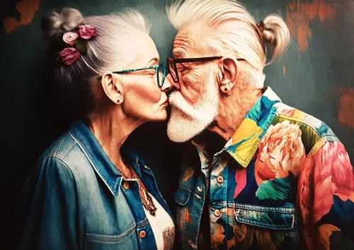 Portrait of happy senior couple in love. Mature man and woman embracing each other.