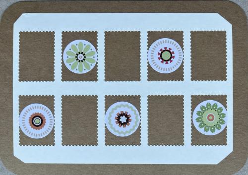 Vintage postage stamps on a brown background. Stamps for scrapbooking.