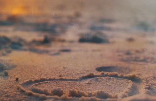 Close up of sand on the beach in the morning. Selective focus.
