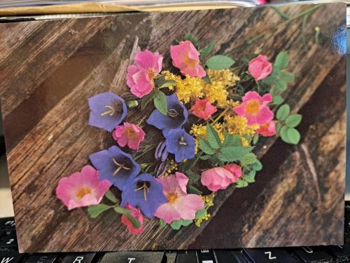 artificial flowers on a computer keyboard. artificial flowers on a laptop
