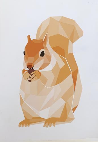Squirrel on a white background in the form of a polygon