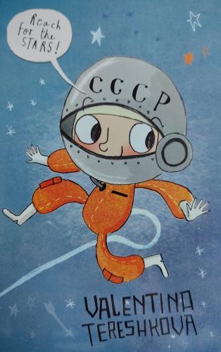 A child's drawing of an astronaut on a blue background.