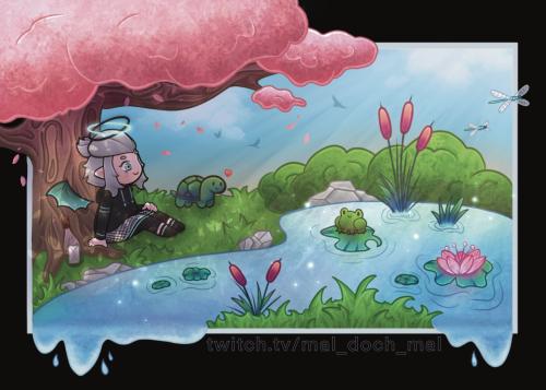 cartoon scene with prince and princess in the pond illustration for children