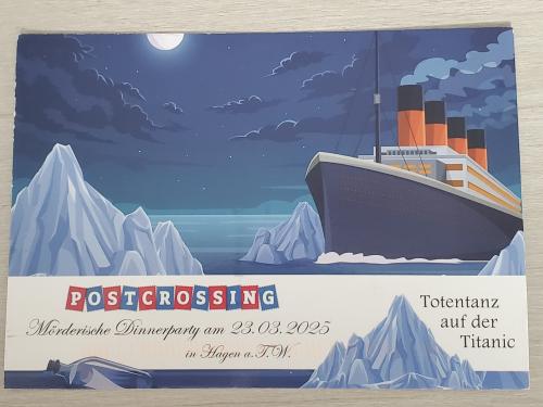 Postcard for a cruise ship on the background of icebergs.