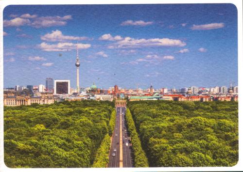 A postcard printed in the Germany shows Berlin skyline