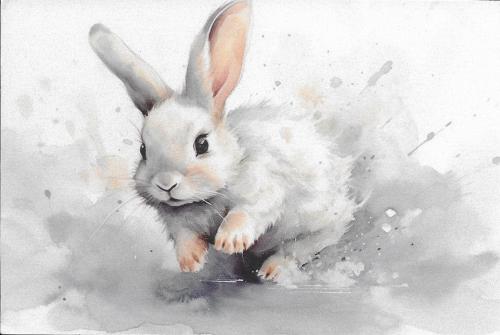 watercolor painting of a cute baby rabbit on white background, hand drawn illustration