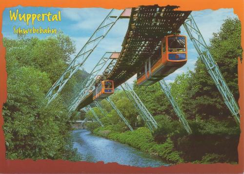 Vintage postcard with a picture of a funicular over a river