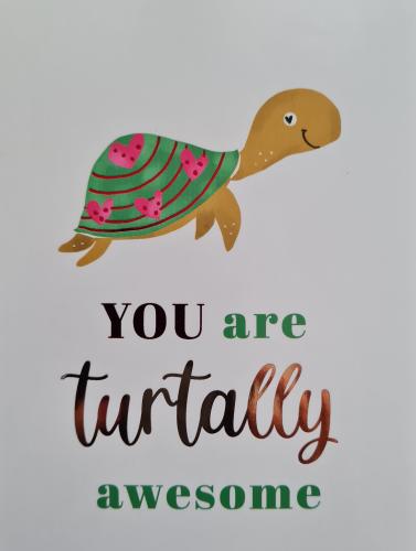 I love you to the sea card with a cute turtle on a white background