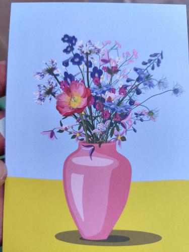 bouquet of wildflowers in a vase on a colored background