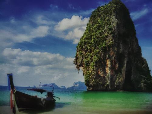 Tropical island in Krabi, Thailand. Vintage style photo.
