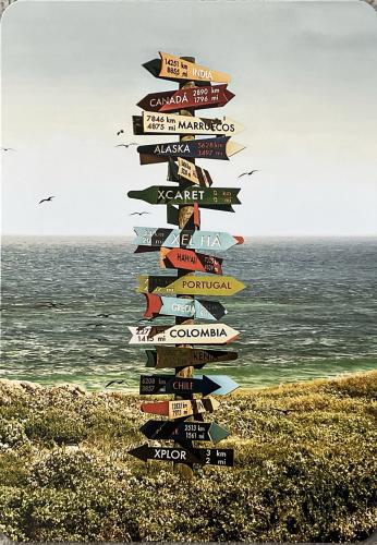 Directional Signpost on the Atlantic Ocean in California USA.