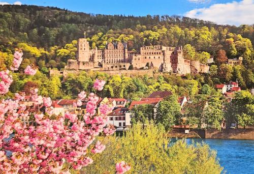 Panoramic view of Heidelberg Castle and Neckar river, Germany