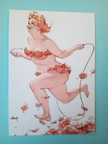 Painting of a woman in autumn leaves on a sheet of paper