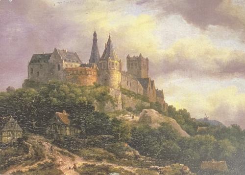 Castle of Mont Saint-Michel, Normandy, France. Vintage painting