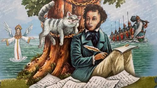 Sculpture of a young man with a cat.