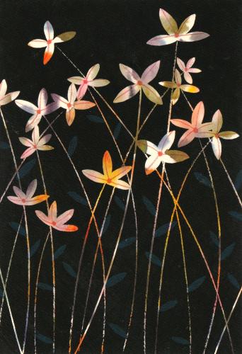 flowers on a black background, watercolor painting, hand-drawing