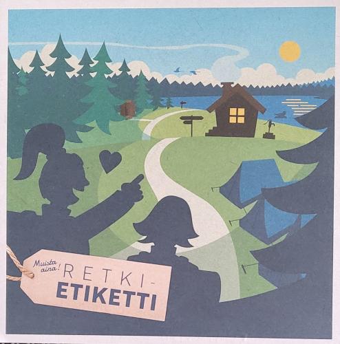 Retro postcard with the image of a country road in the forest