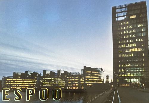 Espoo cityscape at sunset.