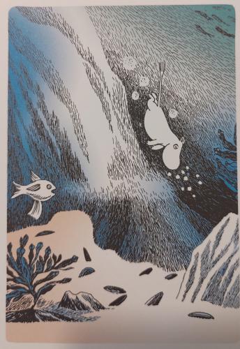 Illustration of a fish jumping out of a cave in the sea