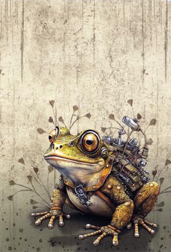 Frog on old grunge background with space for your text.