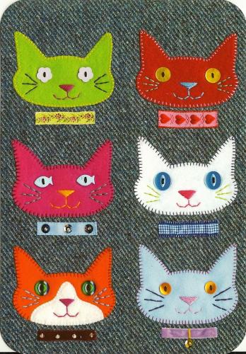 Cute cats on jeans background. Hand-made scrapbooking.