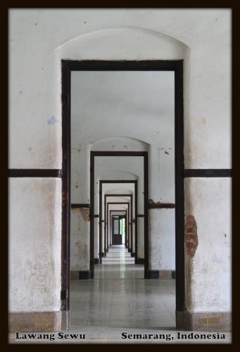 Interior of a corridor in an old building in Bangkok, Thailand