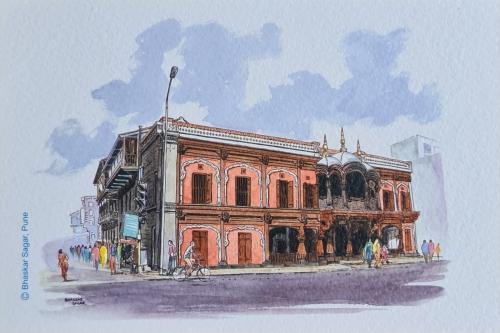Jaipur, Rajasthan, India. Hand drawn watercolor illustration.