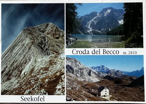 Collage of photos with mountains and lake in South Tyrol, Italy