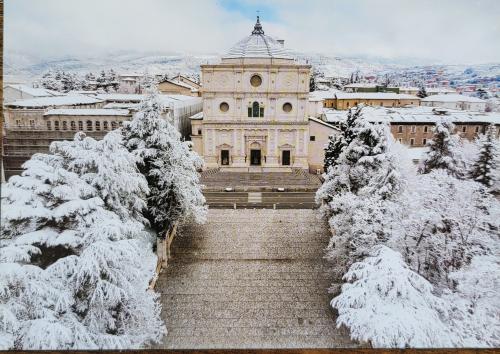 Aerial view of the Basilica of Santa Maria Maggiore in winter, Florence, Italy