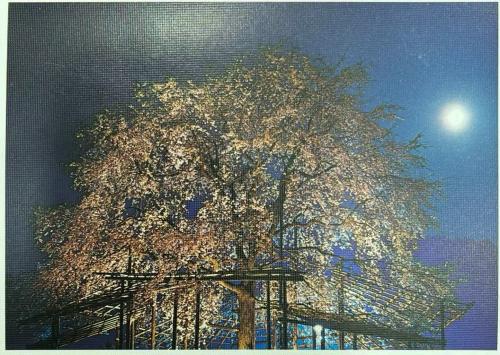 Night landscape with a full moon and a tree in the foreground.